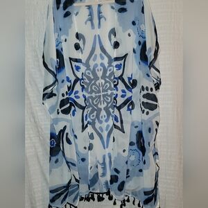Swim cover up kimono blue medallion
